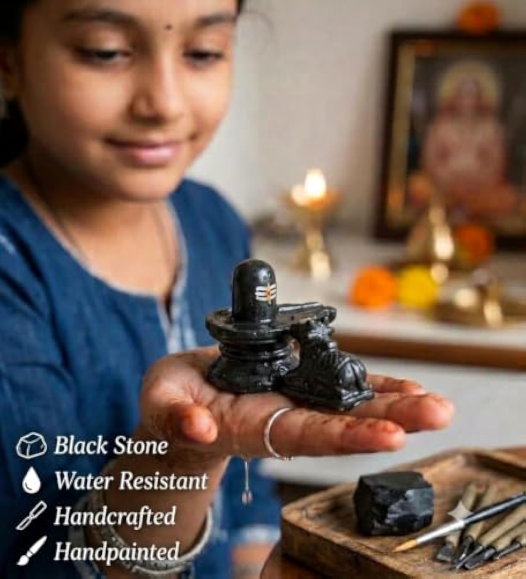 Stone Shivling with Nandi Idol, Handcrafted & Hand Painted